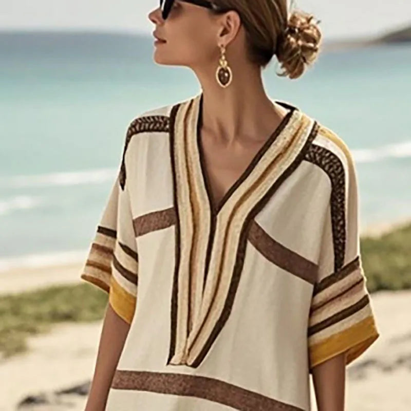 Solene | Coastal Stripe Midi Dress