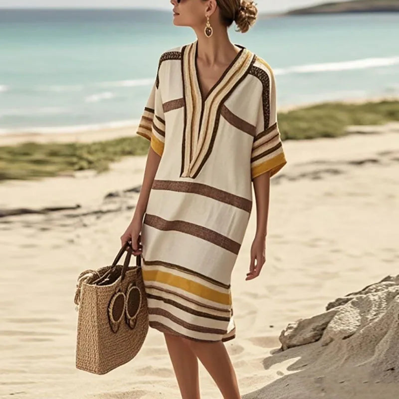 Solene | Coastal Stripe Midi Dress