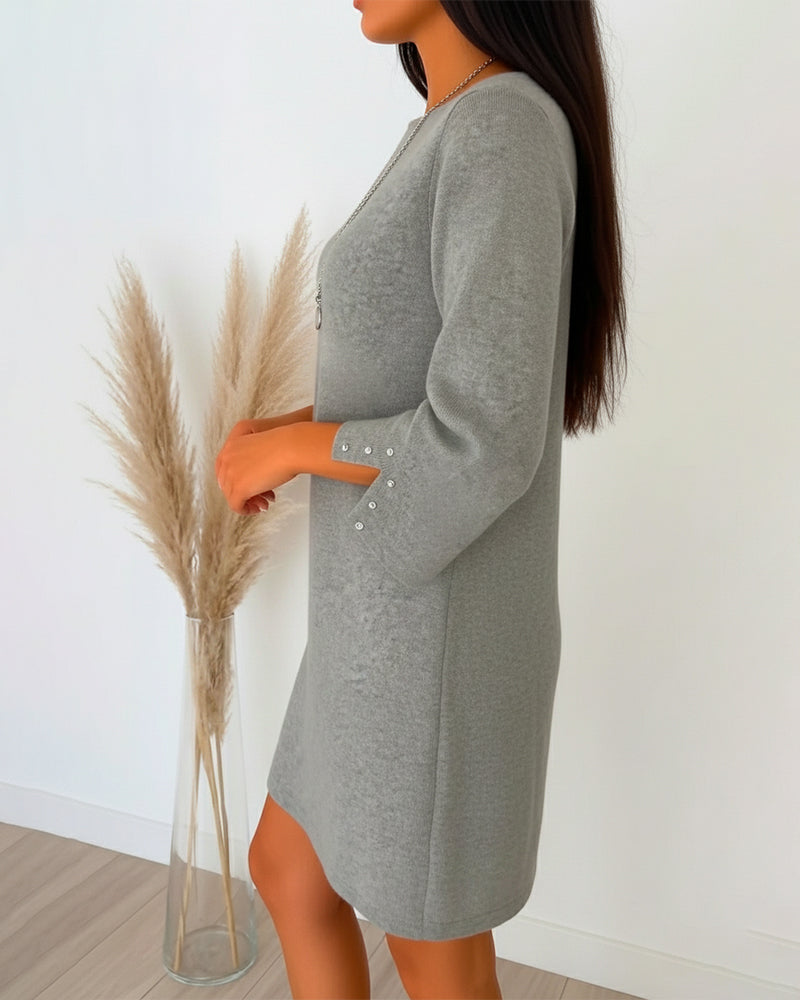 Aria | Soft Knit Dress with Pearl Detail
