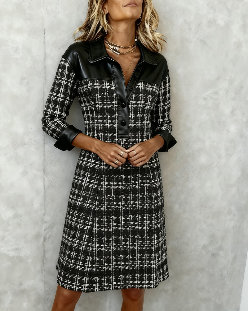 Sofie | Long Sleeve Patchwork and Houndstooth Dress